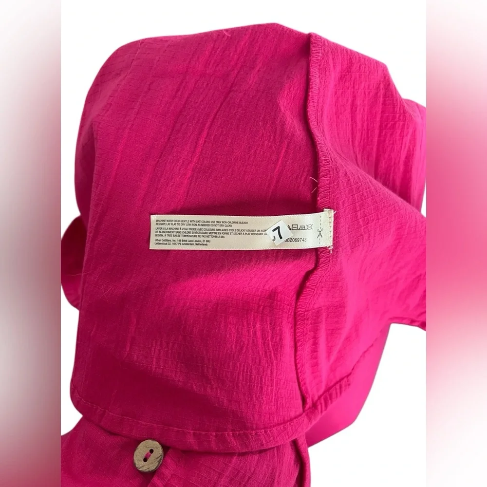 Free People Forever fancy Hot Pink Mini Dress Tie sides with buttons Size S NWT - Picture 9 of 11